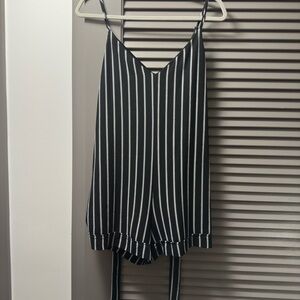 NYMPHE Black and White Striped Romper
